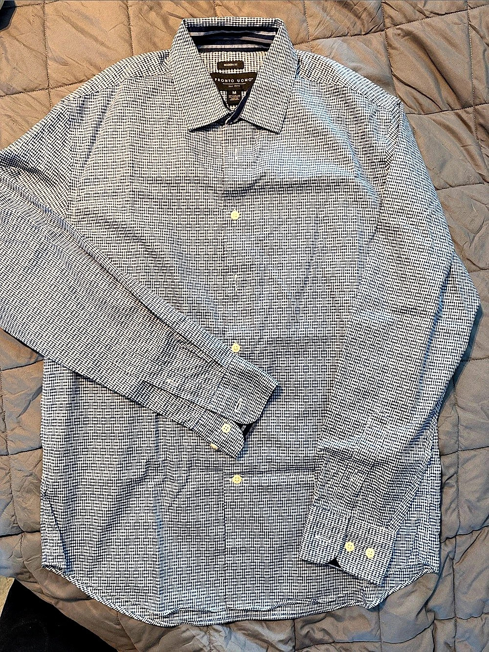 Pronto Uomo Button-Down Shirt Checkered Blue & White Size Medium